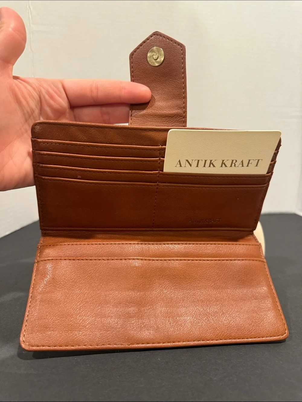 Antik Kraft Leather Tab Snap Wallet - Camel Brown